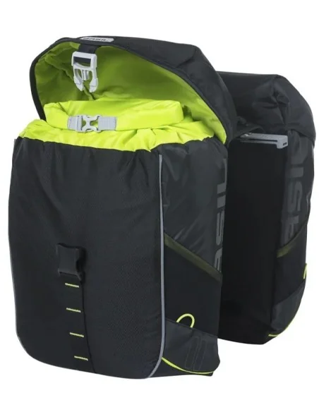 Dubbele fietstas Basil Miles 34 liter 13 x 26 x 35 cm (2x) - zwart / lime