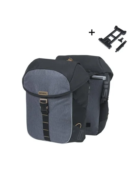 Dubbele fietstas Basil Miles MIK 34 liter 13 x 26 x 35 cm - zwart/grijs