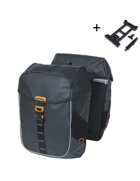 Dubbele Fietstas Basil Miles Tarpaulin MIK 34 liter 13 x 25 x 37 cm - zwart/oranje