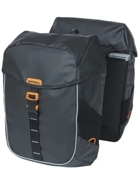 Dubbele Fietstas Basil Miles Tarpaulin MIK 34 liter 13 x 25 x 37 cm - zwart/oranje