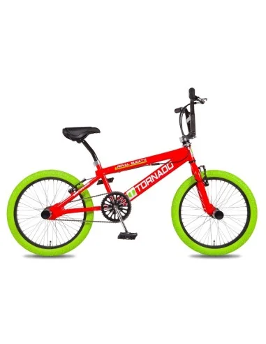 BMX Fiets Royal-Bugatti Tornado Freestyle 20 inch - Rood met groene banden