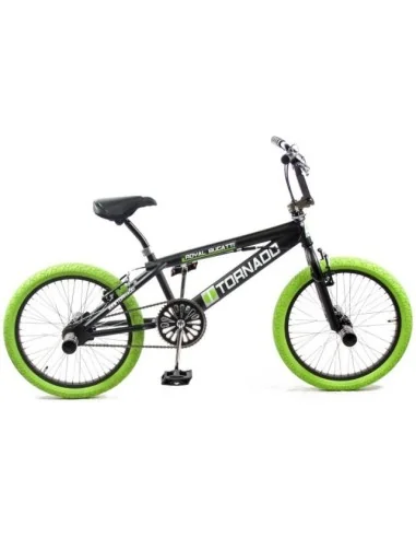 BMX Fiets Royal-Bugatti Tornado Freestyle 20 inch - Mat Zwart met Groene banden