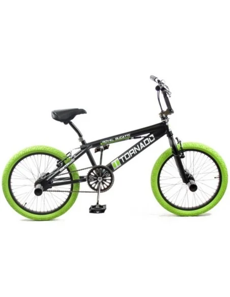 BMX Fiets Royal-Bugatti Tornado Freestyle 20 inch - Mat Zwart met Groene banden