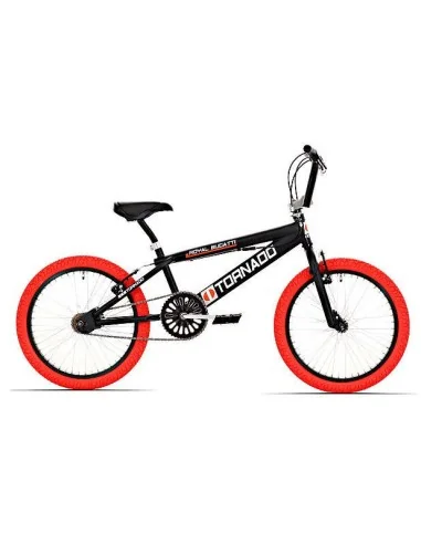 BMX Fiets Royal-Bugatti Tornado Freestyle 20 inch - Mat Zwart met Rode banden