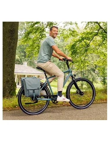 Dubbele fietstas New Looxs Tulum 32 liter 35 x 17 x 37 cm (2x) - grijs/groen afneembaar