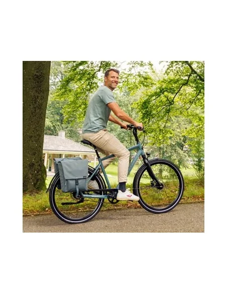 Dubbele fietstas New Looxs Tulum 32 liter 35 x 17 x 37 cm (2x) - grijs/groen afneembaar