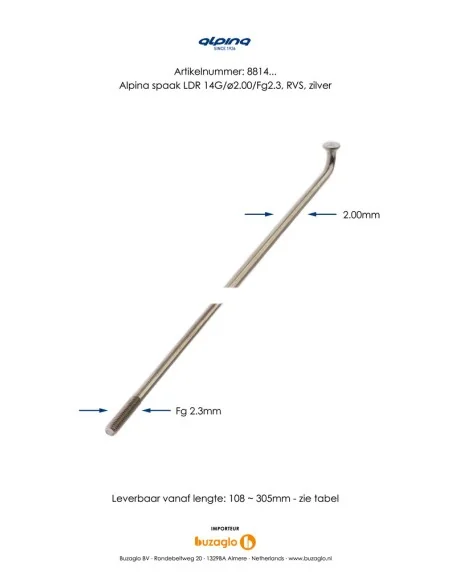 Spaken 296-14 Alpina ø2.00mm FG 2.3 - RVS zilver (144 stuks)