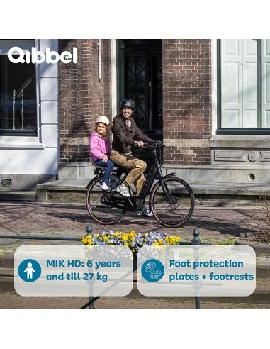 Kinderzitje achter Qibbel Junior 6+ - MIK HD - met voetsteun en beschermplaat - Midnight Black