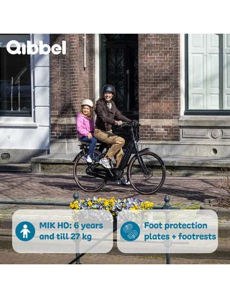 Kinderzitje achter Qibbel Junior 6+ - MIK HD - met voetsteun en beschermplaat - Graniet Grijs