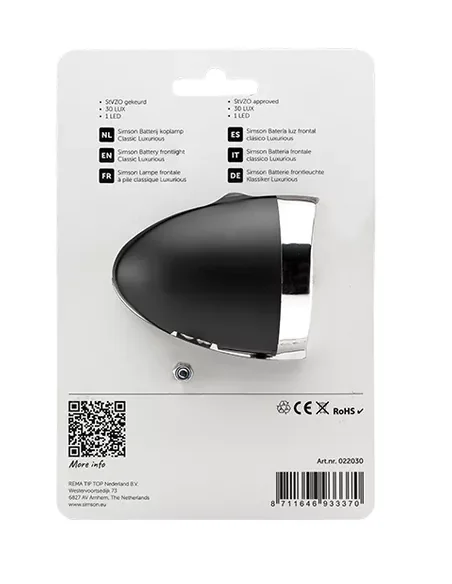Simson batterij koplamp Classic Luxurious - zwart