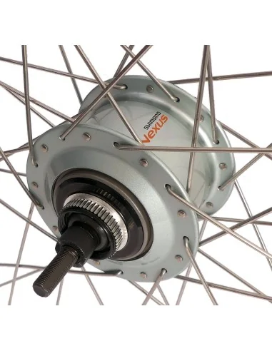 Achterwiel 28 inch Nexus 7 naaf (zilver) - ZAC19 velg (zilver) met RVS spaken - voor schijfrem