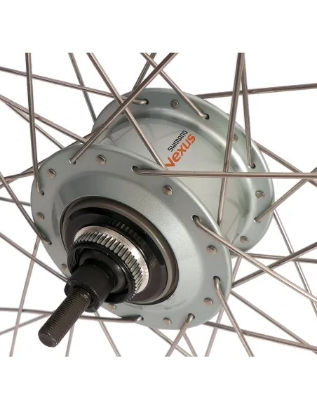 Achterwiel 28 inch Nexus 7 naaf (zilver) - ZAC19 velg (zilver) met RVS spaken - voor schijfrem