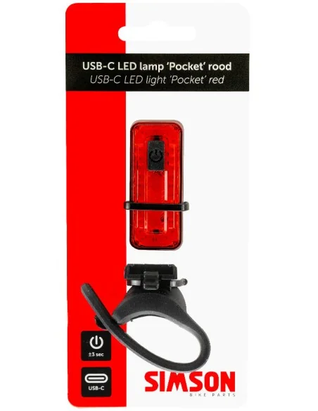 Achterlicht Simson USB-C LED lamp pocket - rood