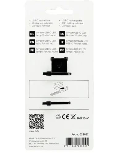 Achterlicht Simson USB-C LED lamp pocket - rood