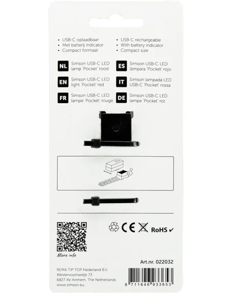 Achterlicht Simson USB-C LED lamp pocket - rood