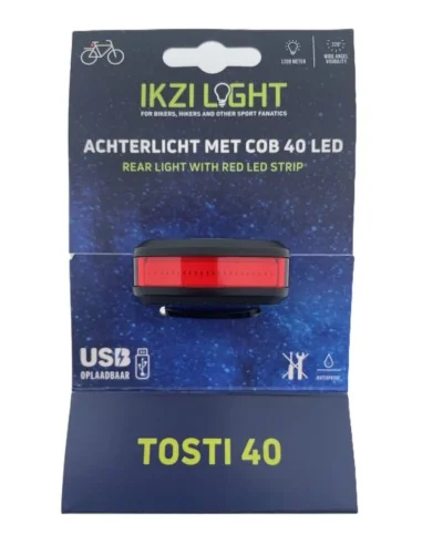 Achterlicht IkziLight Tosti 40 COB led, USB-oplaadbaar