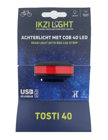 Achterlicht IkziLight Tosti 40 COB led, USB-oplaadbaar
