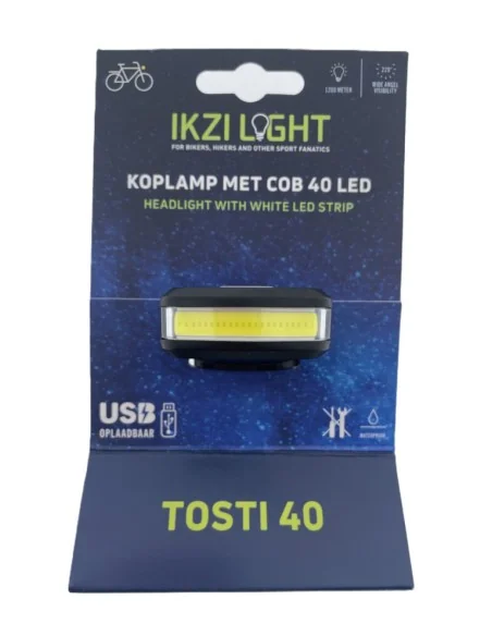 Koplamp IkziLight Tosti 40 COB led, USB-oplaadbaar