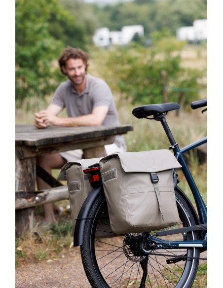 Dubbele fietstas New Looxs Leeds Double MIK 2.0 - 38 liter - 33 x 18 x 38 cm (2x) - Taupe