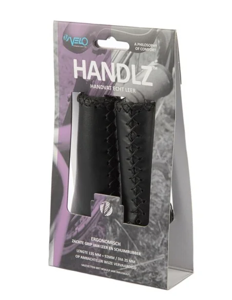 Handvatset Velo Ergo leer - 135/92 mm - zwart