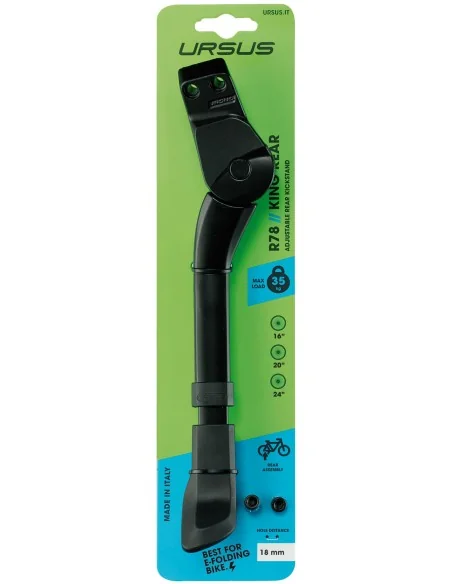 Achterstandaard Ursus King Mini R78 - 16 t/m 24'' - geschikt voor fatbike - 18 mm boutafstand - zwart