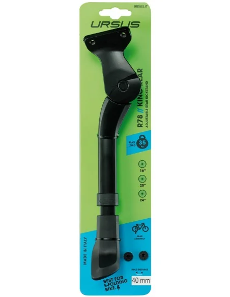 Achterstandaard Ursus King Mini R78 - 16 t/m 24'' - geschikt voor fatbike - 40 mm boutafstand - zwart