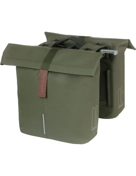 Dubbele fietstas Basil City MIK 28-32 liter 12 x 30 x 33 cm - moss green