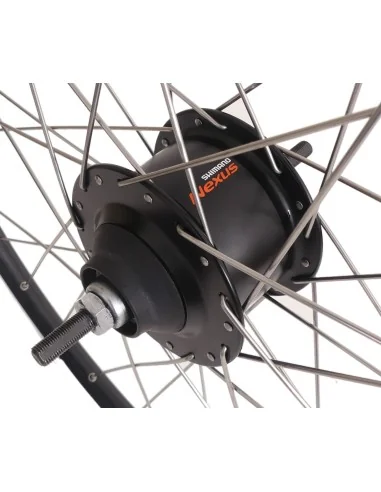 Achterwiel 28" Nexus 8 rollerbrake naaf met met zwarte velg en RVS spaken
