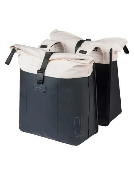 Dubbele fietstas Basil Vive 28-35L 14 x 30 x 38 cm - wit/zwart