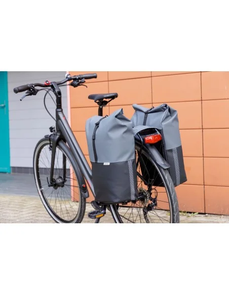 Dubbele fietstas New Looxs Nyborg 34 liter - 30 x 17 x 37cm (x2) - donkergrijs/zwart