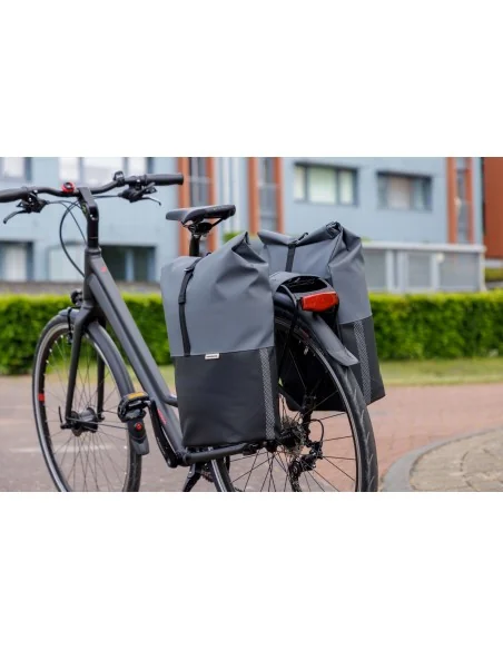 Dubbele fietstas New Looxs Nyborg 34 liter - 30 x 17 x 37cm (x2) - donkergrijs/zwart