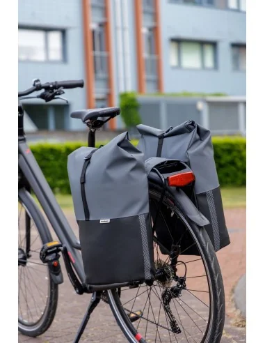 Dubbele fietstas New Looxs Nyborg 34 liter - 30 x 17 x 37cm (x2) - donkergrijs/zwart