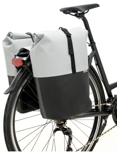 Dubbele fietstas New Looxs Nyborg 34 liter - 30 x 17 x 37cm (x2) - lichtgrijs/zwart