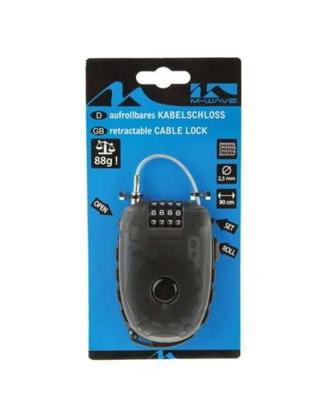 Kabelslot met oprolbare staalkabel M-Wave Lock 'n Roll - 90 cm x 2,4 mm (op M-wave kaart)