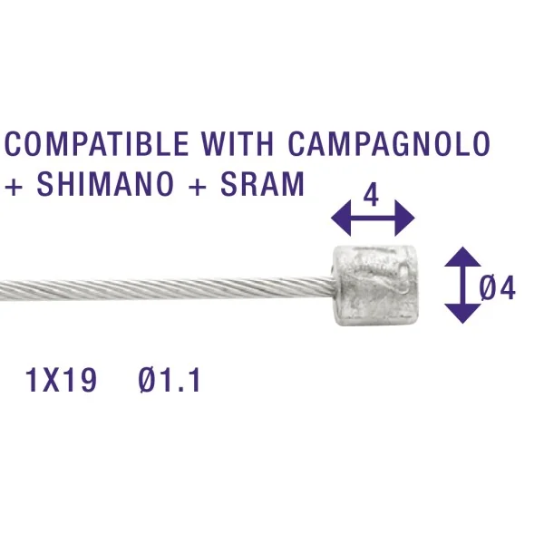 Schakel binnenkabel Elvedes 2250mm RVS Ø1,1mm Shimano / SRAM N-nippel (op kaart)