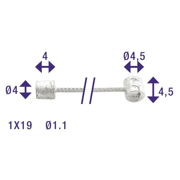 Schakel binnenkabel Elvedes 2250mm verzinkt ø1,1mm Shimano / Huret N-nippel en T-nippel (op kaart)