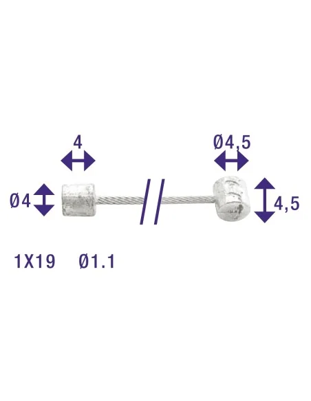 Schakel binnenkabel Elvedes 2250mm verzinkt ø1,1mm Shimano / Huret N-nippel en T-nippel (op kaart) - Zilver