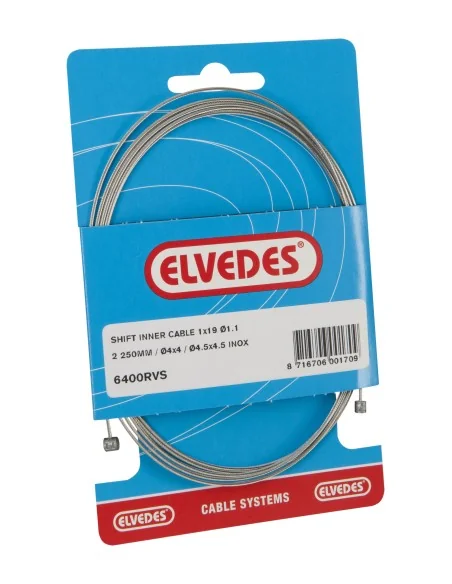 Schakel binnenkabel Elvedes 2250mm RVS Ø1,1mm Shimano / Huret N-nippel en T-nippel (op kaart) - Zilver