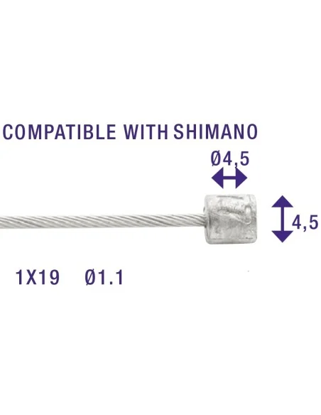 Schakel binnenkabels Elvedes 2250mm RVS ø1,1mm Shimano N-nippel ø4,5 × 4,5 (100 stuks) - Zilver