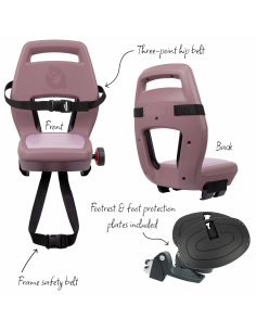Kinderzitje achter Qibbel Junior 6+ met voetsteunen, gordel en beschermplaat - roze 2