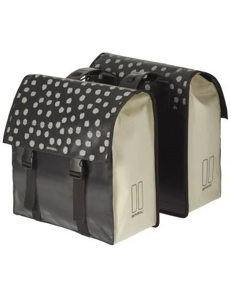 Dubbele fietstas Basil Urban Load 48-53 liter 41 x 18 x 46 cm - zwart met reflecterende stippen