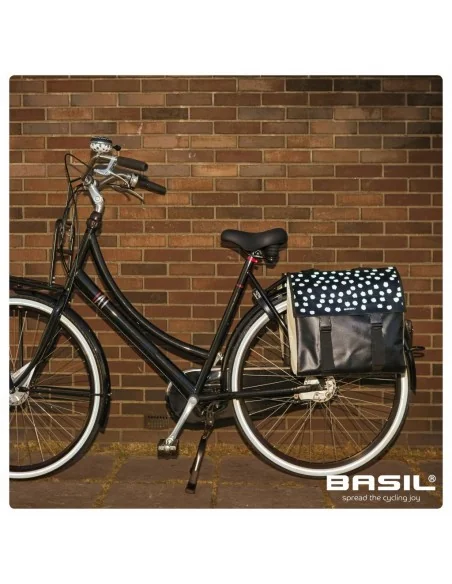 Dubbele fietstas Basil Urban Load 48-53 liter 41 x 18 x 46 cm - zwart met reflecterende stippen