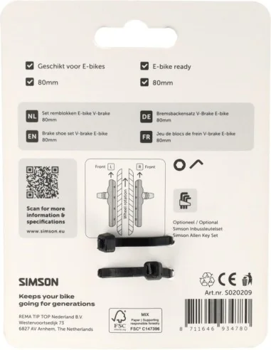 Simson Remblokken e-bike V-Brake 80mm
