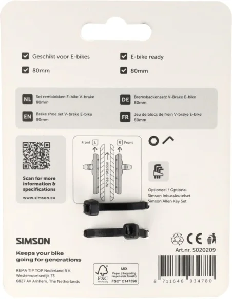 Simson Remblokken e-bike V-Brake 80mm