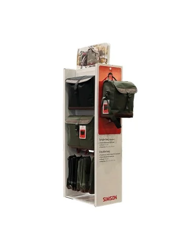 Winkeldisplay gevuld met Simson Urban fietstassen (16 + 2 gratis)