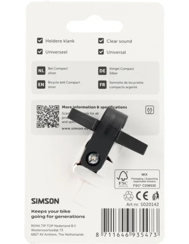 Fietsbel Simson Compact - Zilver