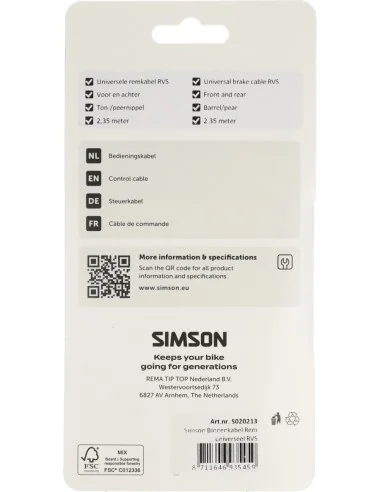 Binnenkabel Simson rem universeel RVS