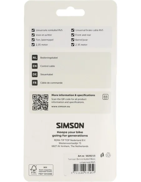Binnenkabel Simson rem universeel RVS
