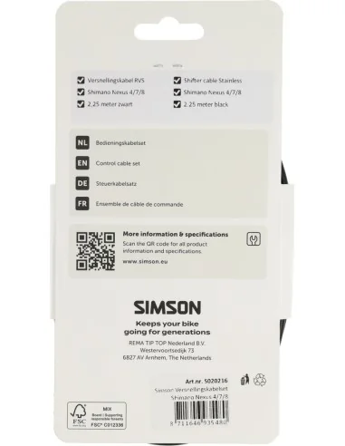 Versnellingskabelset Simson nexus 4/7/8 RVS - zwart