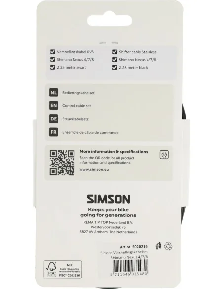 Versnellingskabelset Simson nexus 4/7/8 RVS - zwart